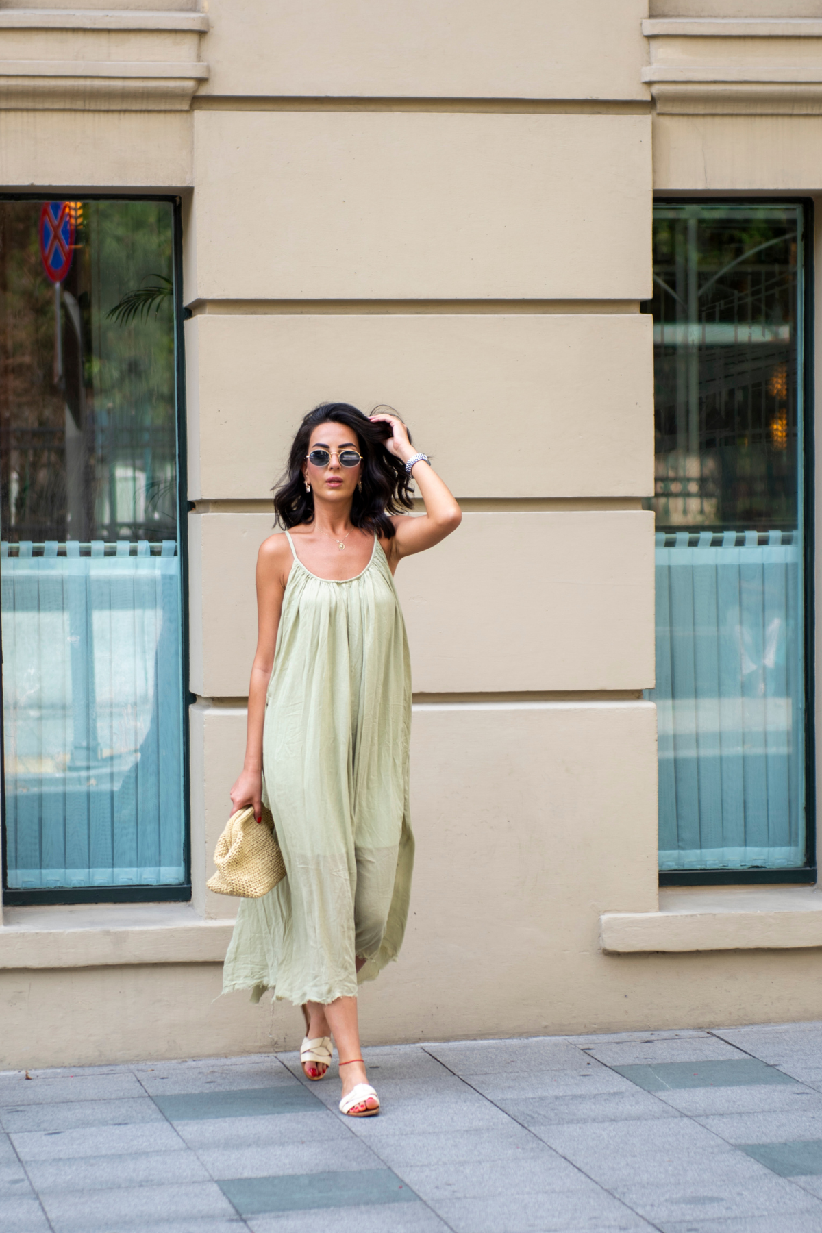İp askılı %100 cotton elbise