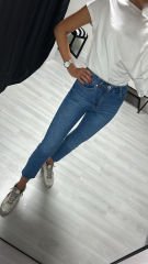 Yüksek bel mavi jean