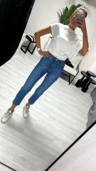 Yüksek bel mavi jean