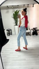 Yüksek bel buz mavisi jean