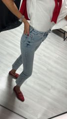 Yüksek bel buz mavisi jean