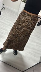Leoparlı  desenli saten etek