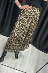 Kendinden kırışık leopar desenli etek